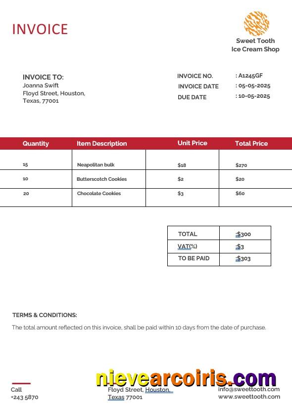 Ice Cream Invoice